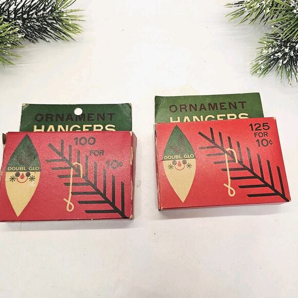 2 Vintage 1959 Doubl Glo Christmas Tree Ornament Hangers Hooks Original Boxes - Picture 1 of 12